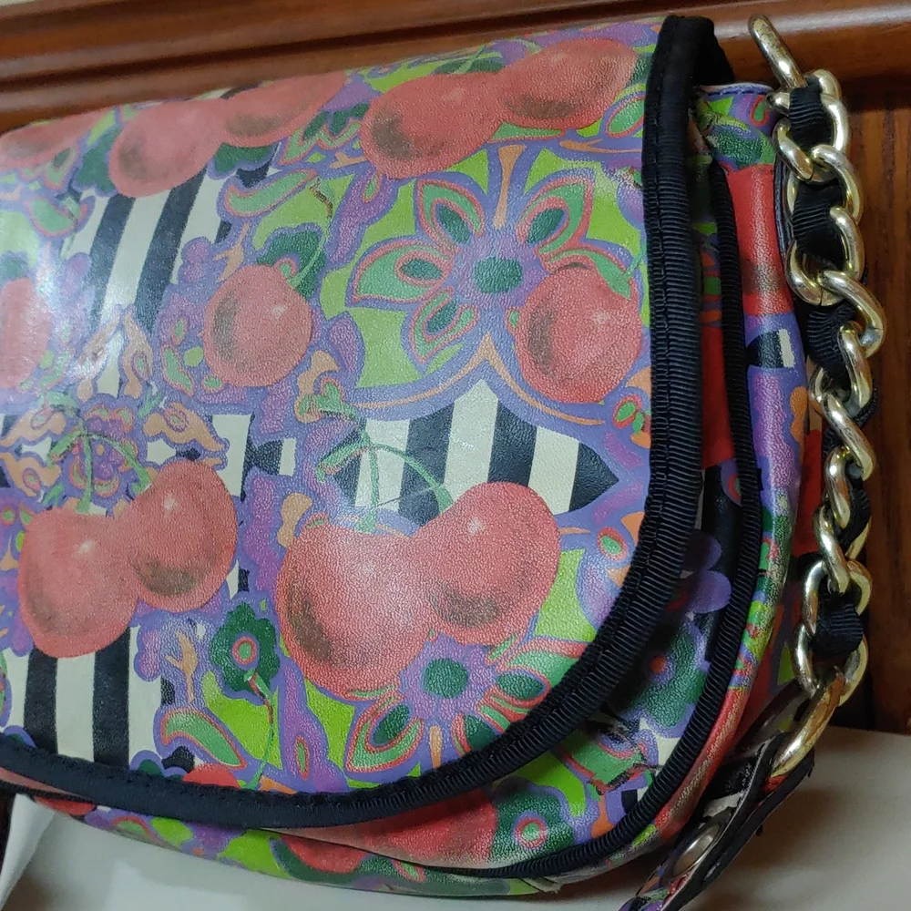 Betsey Johnson Cherries and Stripes  Crossbody Saddle Bag - Picture 5 of 17